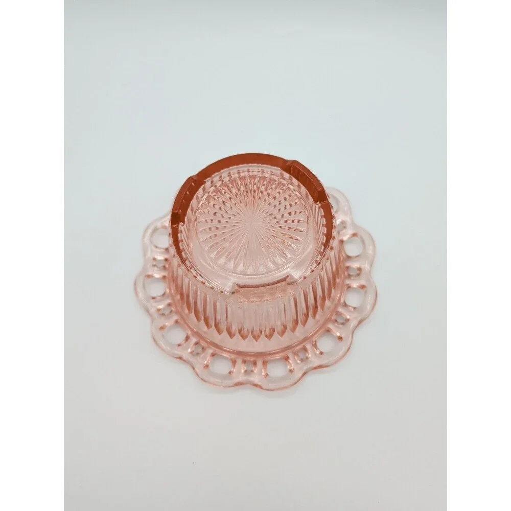 Anchor Hocking Old Colony Pink Depression Glass Open Lace Edge Footed Bowl